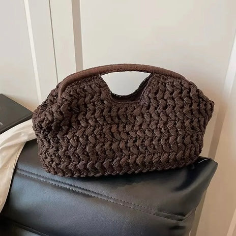 Basttasche Braun gewebt mit Henkel